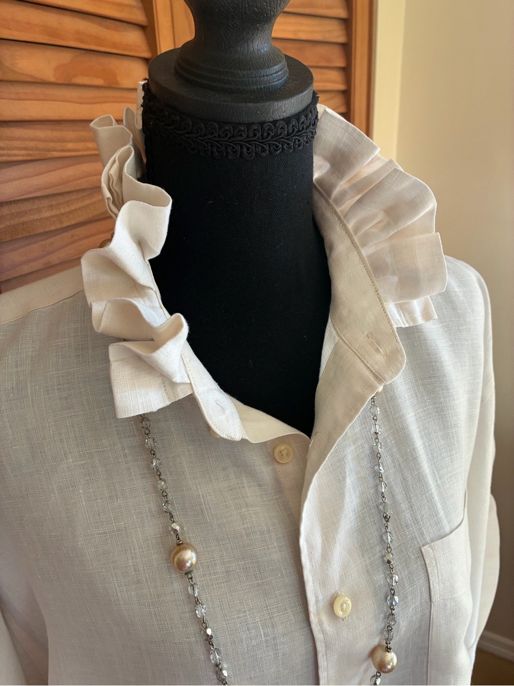 Jos. A. Bank Cream Ruffle Collar Button-Front Blouse - Picture 2 of 6